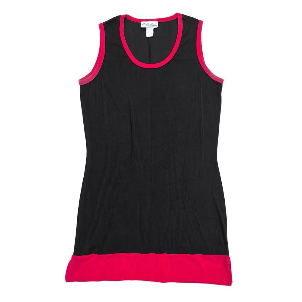 Vintage 90s Y2K Carolyn Strauss Black Red Ringer Slinky Stretch Tank Dress